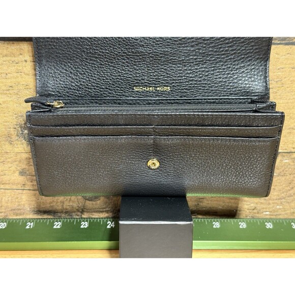 Michael Kors Fulton Flap Carryall Leather Wallet  Black Gold Nice Continental - Picture 10 of 12
